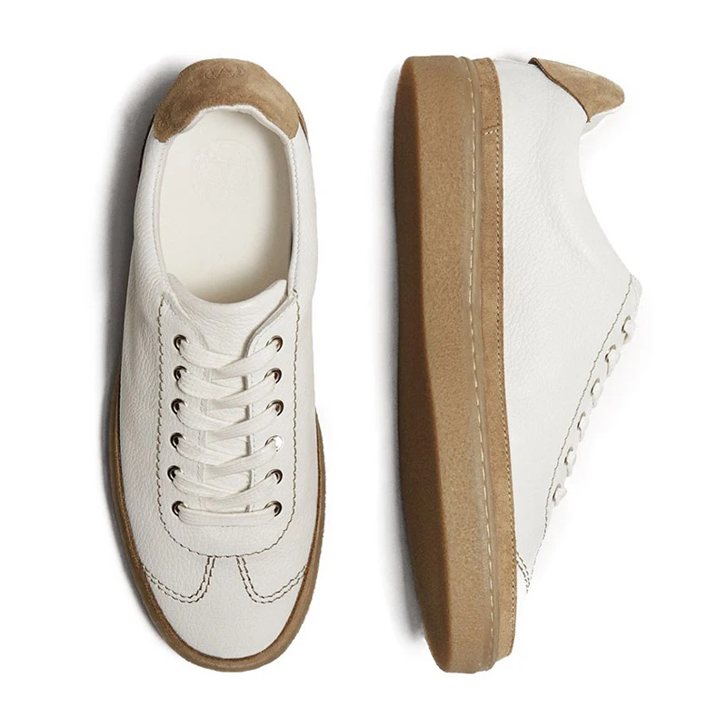 

Luxury Brand Genuine Leather White Women Sneakers Casual Simple Style Flat Sneakers Women Lace Up Suede Back Flat Shoes Woman