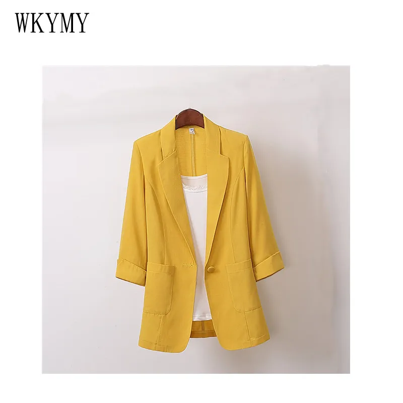 WKYMY Fashion Women's Jacket Solid Color Yellow Cotton Fabric Loose Oversize Coat New Spring Summer Jackets Sexy