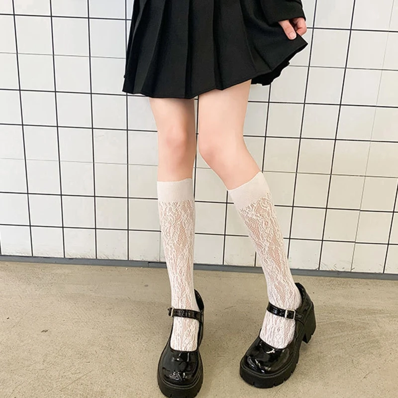 

2023 New Women Lace Mesh Socks Style Hollow Out Japanese Maiden Lovely Calf Socks