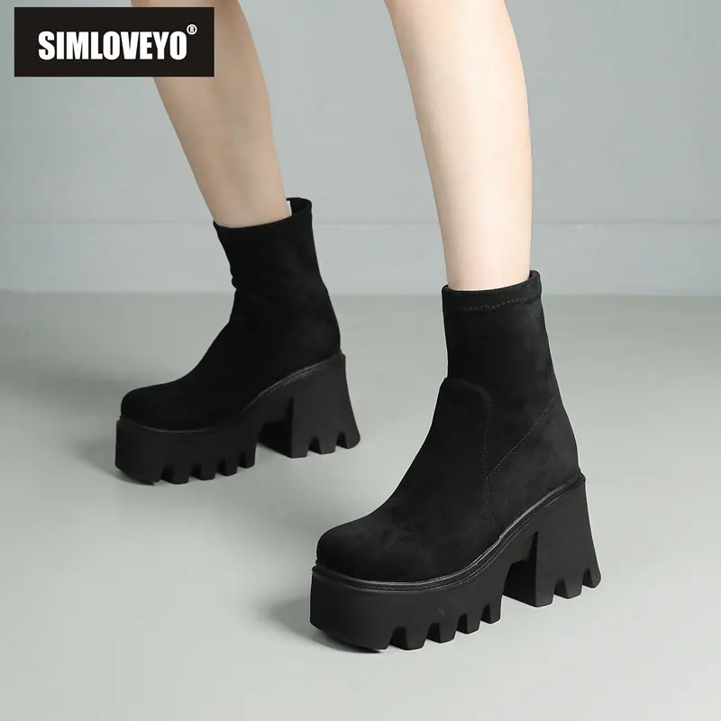 SIMLOVEYO женские ботильоны с круглым носком на массивном каблуке 9 см платформе Hill