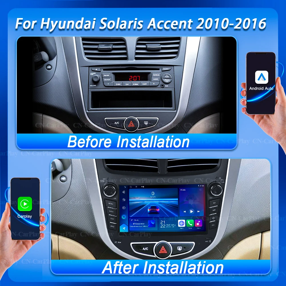 Фото 7-дюймовая автомагнитола Android 16 для Hyundai Solaris Accent 2010-2016 с Carplay, мультимедийный видеоплеер, стереосистема, GPS, без 2DIN №3