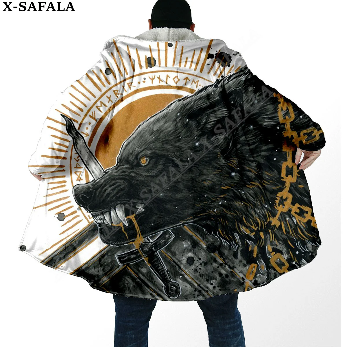 

Viking Wolf Tiger Raven Mythical Creatures Overcoat Coat 3D Print Thick Warm Hooded Cloak Men Windproof Fleece Unisex Casual-8