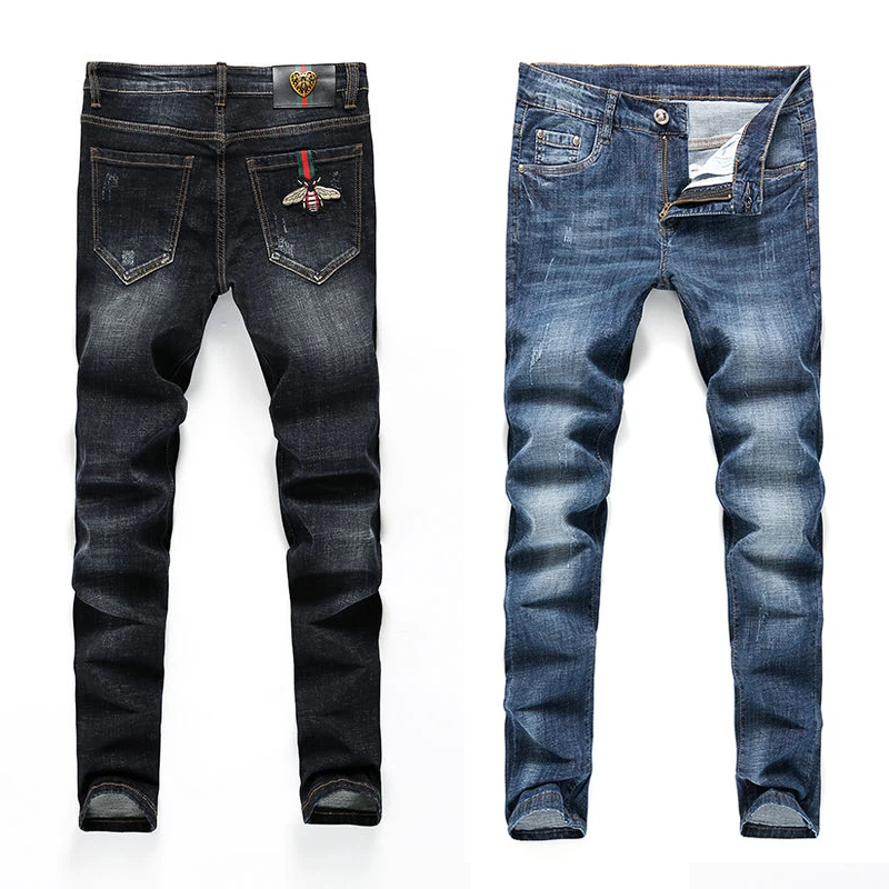 

Джинсы мужские стрейчевые, повседневные штаны с вышивкой пчела, уличная одежда, размер 27-38, весна-лето