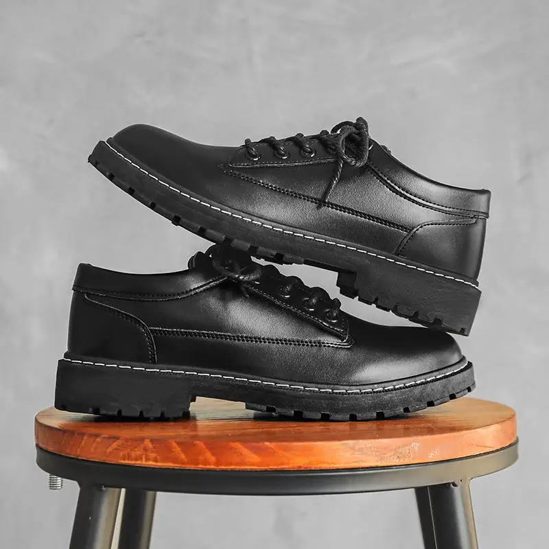 

Leather Shoes Men's Autumn Boys British Style Formal Wear Business Casual Men's Shoes Black Working Wear Board Shoes Low-Top