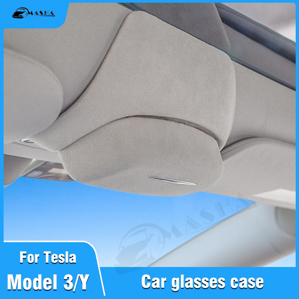 

ABS / Suede Glasses Holder For Tesla Model Y Model 3 Car Sunglass Frame Glasses Visor Storage Case Organizer Glasses Box Holder