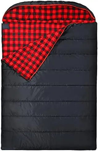 

Двойной спальный мешок для взрослых, фланелевые спальные мешки для кемпинга на 2 человек, для холодной погоды, черного/темно-синего цвета