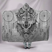 gray wolf hooded blanket vegan blanket boho hippie with hood yoga custom made quilt amazing print meditation outdoor b