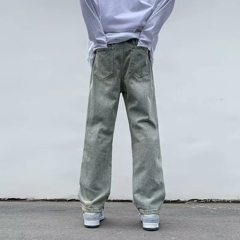 DEEPTOWN Black Straight Jeans Men Zipper Pockets Denim Pants Loose Casual Blue Trousers Male Streetwear Hip Hop Punk Spring