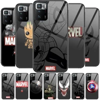 iron man spiderman tempered glass shell phone case for xiaomi redmi note 10 9s 8 7 6 5 a 10t pro 9t cover pre cases
