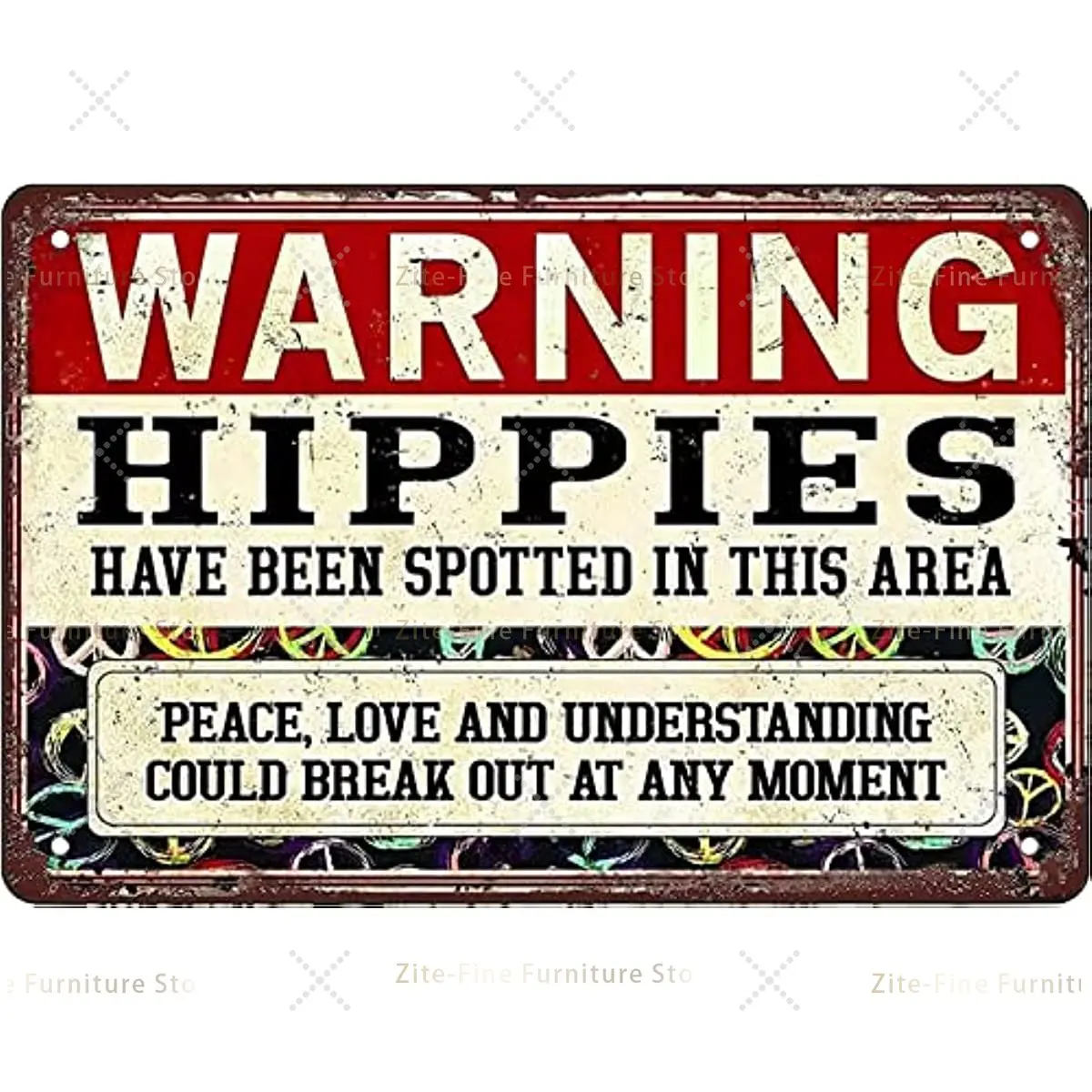 

Warning Hippies Have Been Spotted in This Area retro map tin sign for Home bars restaurants cafes Worn Art Wall Decor 12X8 inch