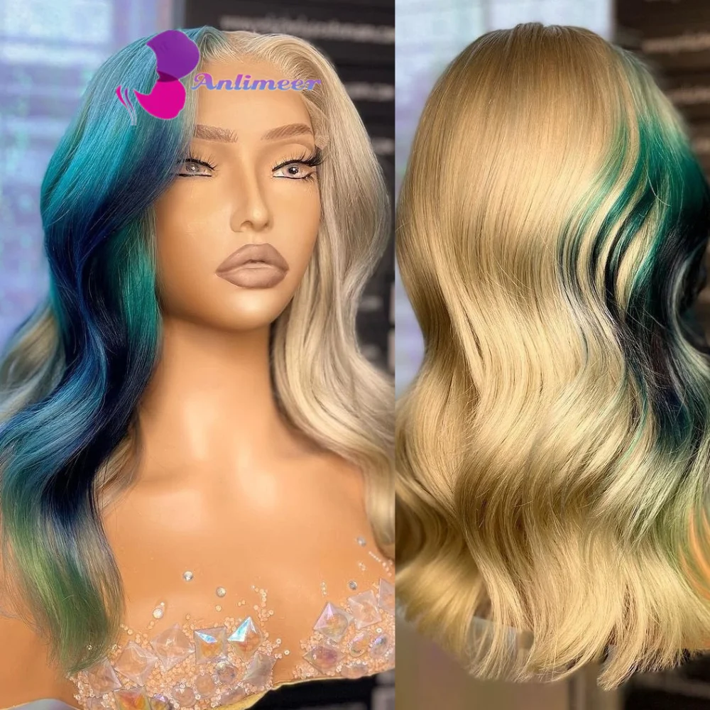 

Rainbow Wig Body Wave Lace Front Wigs Human Hair Middle Part Lace Front Wig Real Hair Wigs for Women Highlight Ombre Blonde Wigs