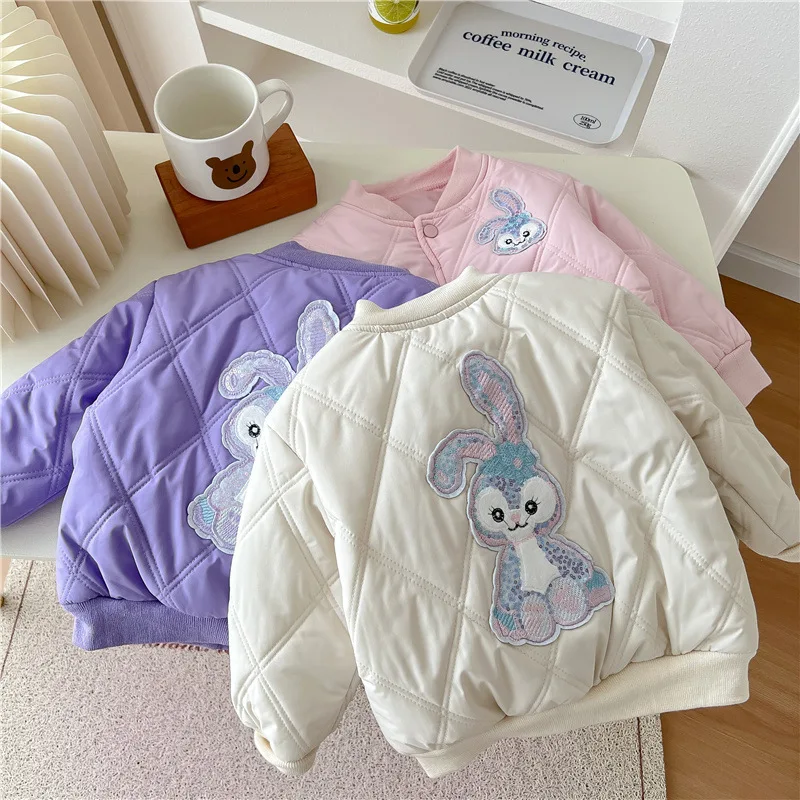 

Disney StellaLou Girls Cartoon Baseball Suit 2022 Autumn Winter New Children Solid Color Keep Warm Coat Kids Cotton Jacket 2-6Y