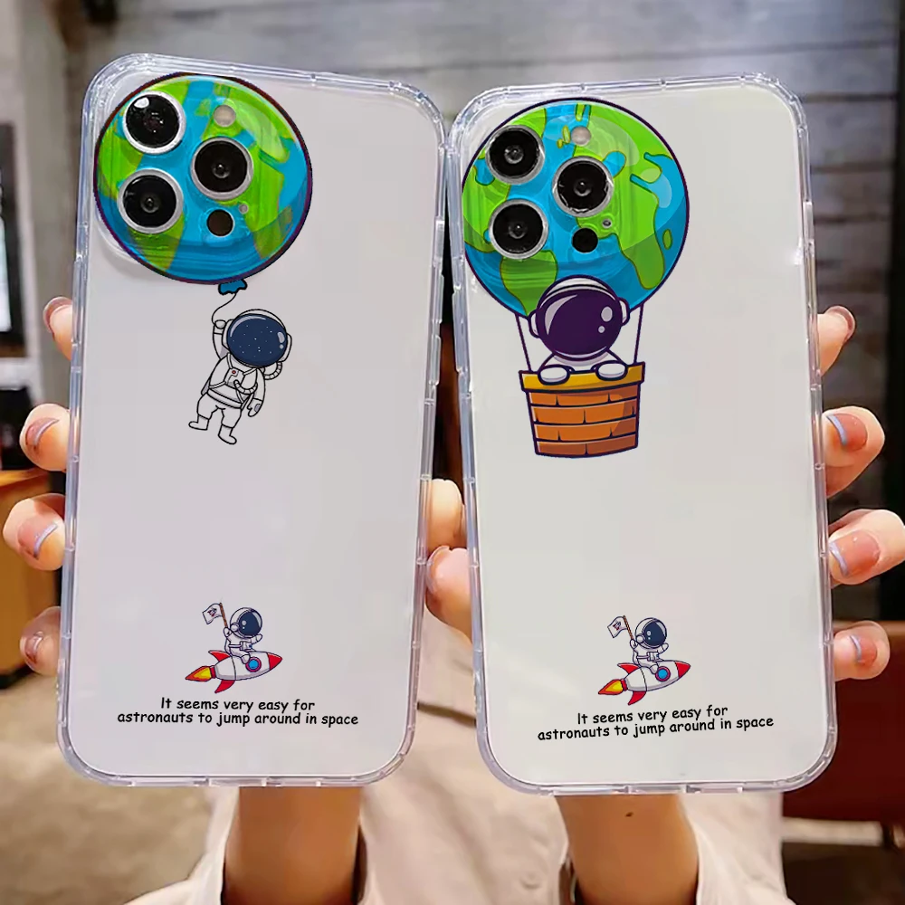 

Cartoon Astronaut Luxury Ultra Thin Clear Phone Case For Apple iPhone 13 12 11 Pro Max 12 13 Mini X XR XS Max SE 6 6s 7 8 Plus