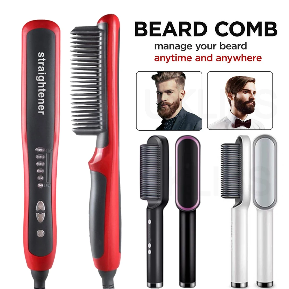 

Men Beard Straightener Hair Straightening&Curling Brush Heated Brush Hot Comb Smoothing Iron Electric Hairbrush Hair Styler