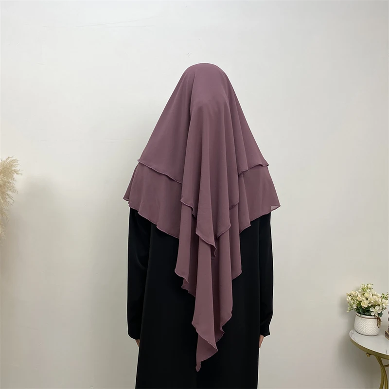 Women Solid Color Two Layer Chiffon Muslim Hijab Ladies Shawl Scarf Middle East Dubai Turkey Islam Fashion Headscarf Accessories