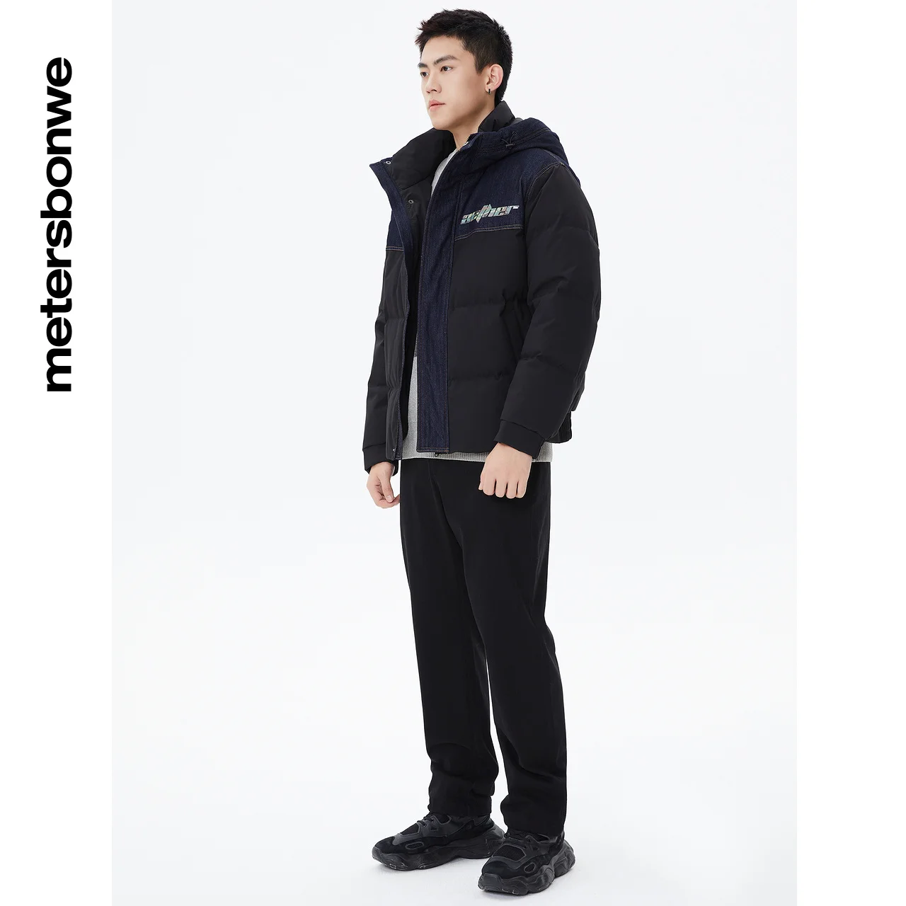 Metersbonwe Down Jacket Men Winter Back Printed Mid-length Hooded Down Coat Male Brand Loose Outerwear Fashion Warm Coat New