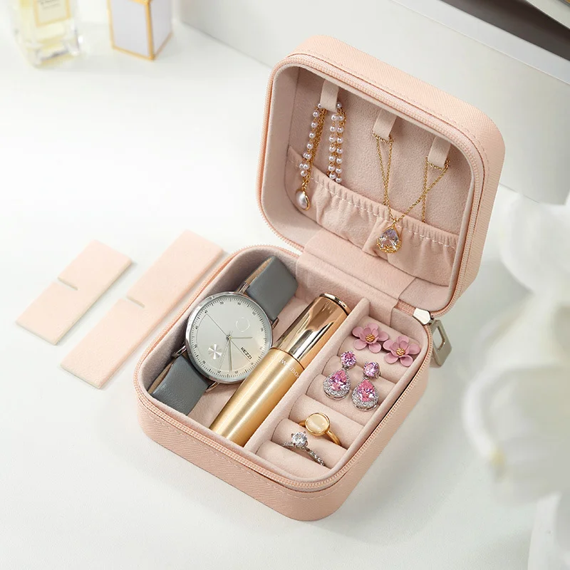 

2022 Portable Jewelry Box Jewelry Organizer Display Travel Jewelry Case Boxes Button Leather Storage Zipper Jewelers Joyero