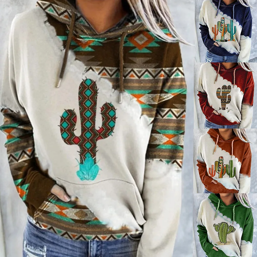 Ms. Qiu Dong's independent station self-built station shopify quicksell cross-border cactus printed women's sweater