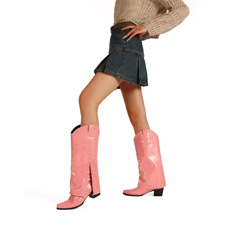 Брючные сапоги большого размера на толстом каблуке с квадратным носком и