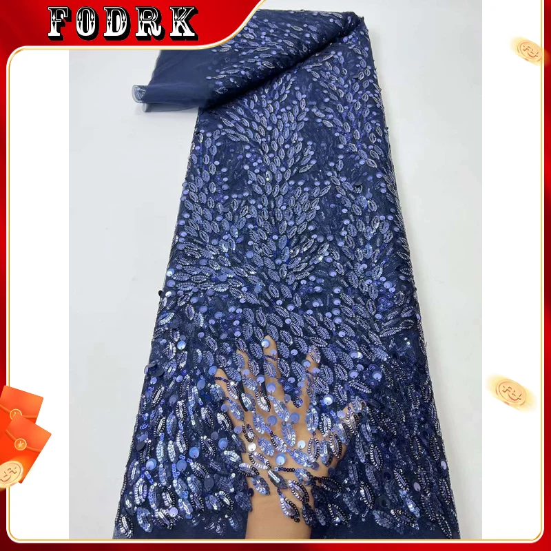 

2023 High Quality African Nigerian Tulle Lace Fabric With Sequins Embroidery Sewing Guipure Net Cloth Prom Dresses 5yards