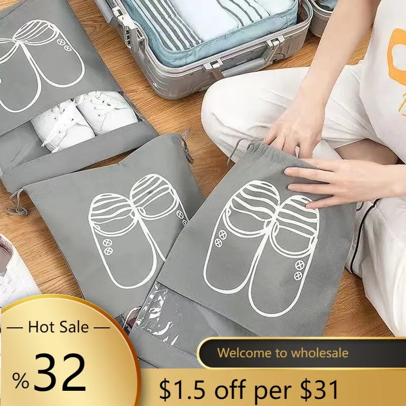 

5pcs Shoes Storage Bag Closet Organizer Non-woven Travel Portable Bag Waterproof Pocket Clothing Classified Hanging Bag
