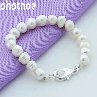 925 sterling silver natural white pearl chain bracelet for women party engagement wedding birthday gift fashion charm jewelry