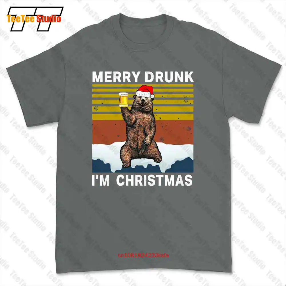 Рождественская футболка с изображением медведя пива веселого пьяного Im O78X