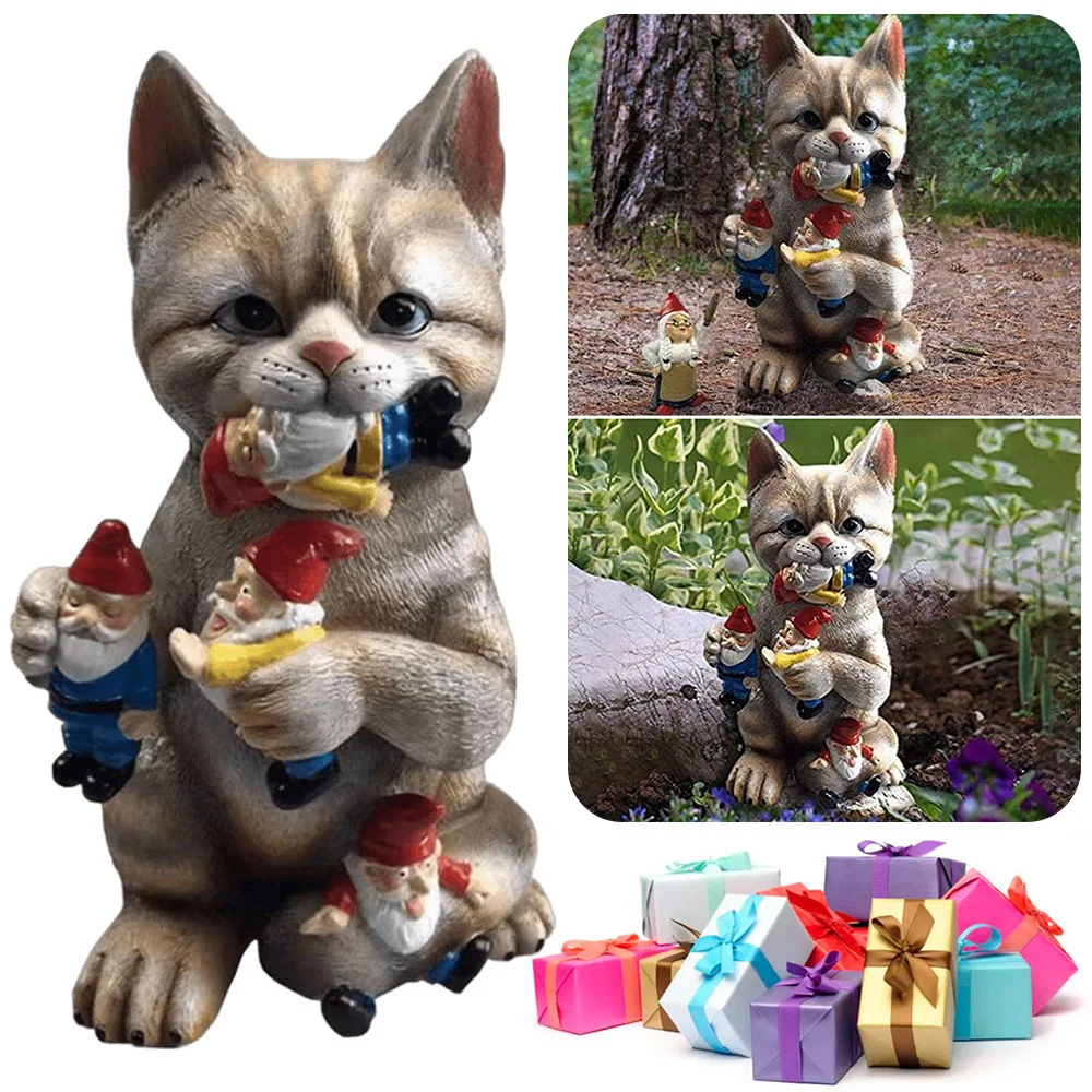 Статуя гнома для еды кошек животных сада смоляных ремесел орнаментов гномов