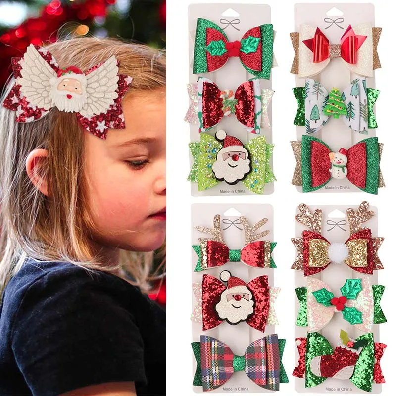 

3Pcs/Set Christmas Hair Clips For Girls Santa Snowman Elk Hairpins Fashion Christmas Hair Accessories Boutique Hair Accessories