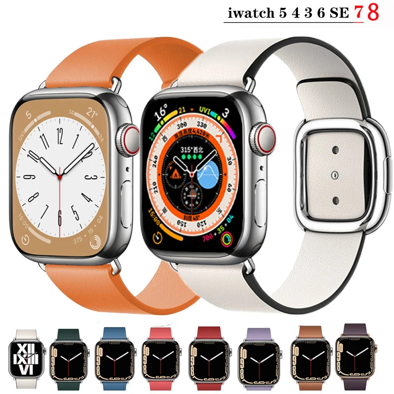 

Ремешок кожаный в современном стиле для Apple Watch Band 8 7 41 мм 45 мм 49 мм, браслет для наручных часов iWatch series 8 6 5 SE 44 мм 38 мм