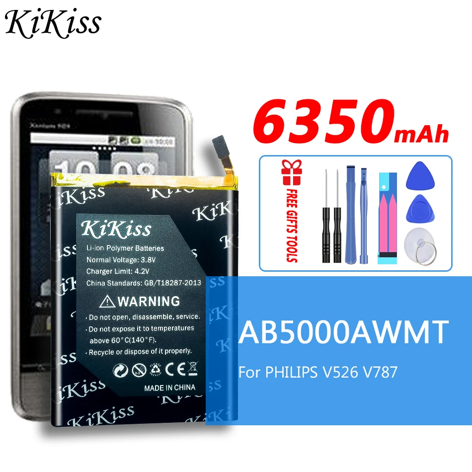 

6350mAh Big Power Battery For Xenium CTV787 CTV526 Cellphone AB5000AWMT for PHILIPS V787 V526 V377 Mobile High Capacity