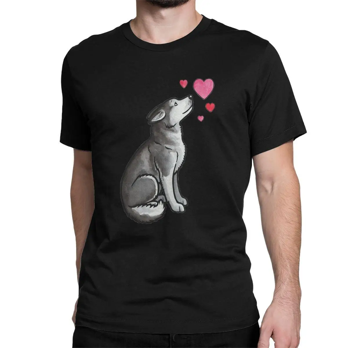

Men's T-Shirt Siberian Husky Love Novelty Cotton Tees Short Sleeve Lovely Dog T Shirts Round Collar Clothing Graphic Printed