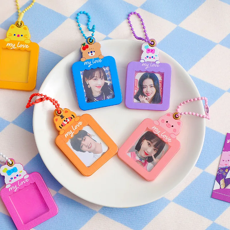 

Korean Mini Photo Frame Pendant Keychains Charms Photocards Holder Cute Acrylic Keychain Mobile Phone Bag Hanging Key Chain Gift