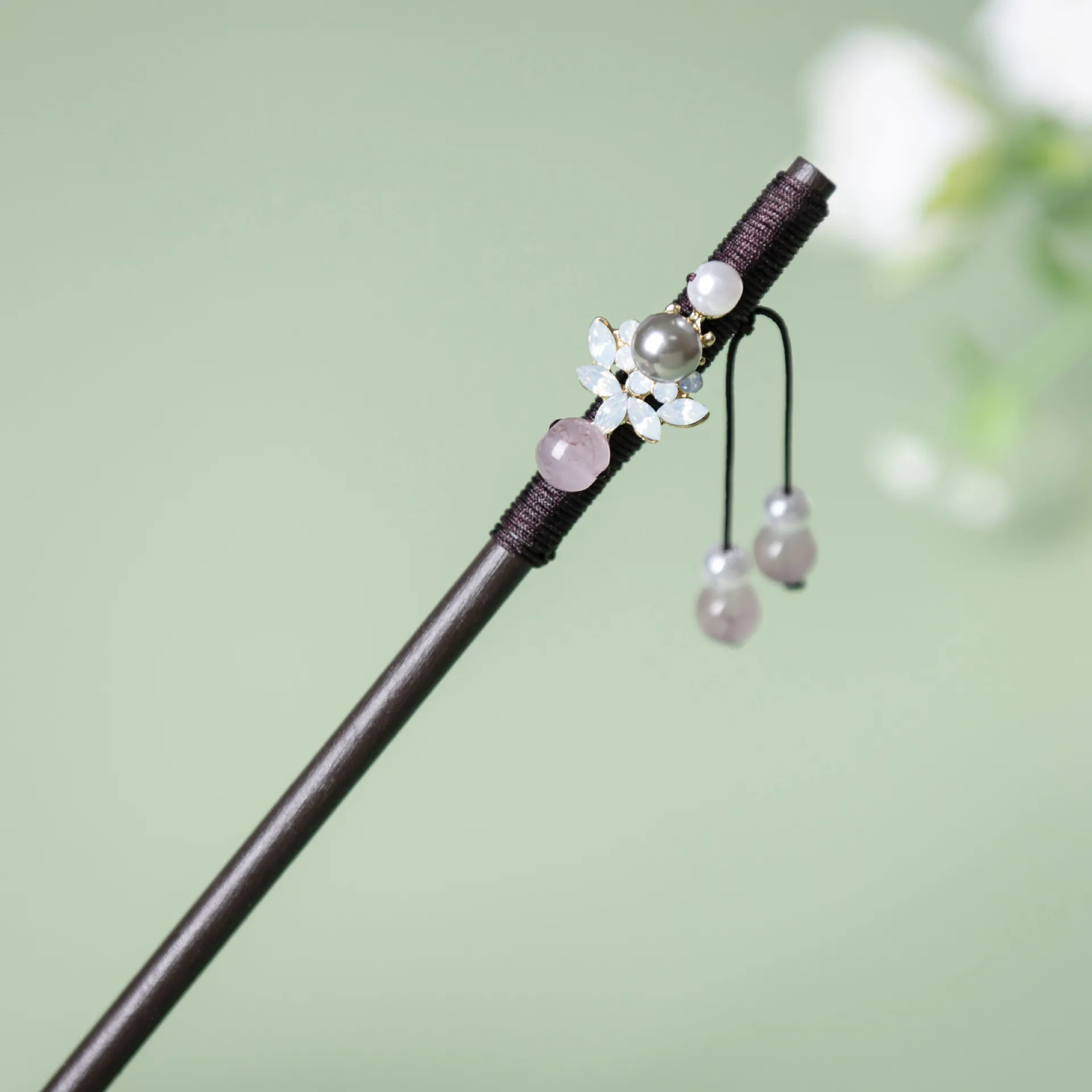 

Buyao Hairpin Antique Wooden With Pearl Crystal Glass Tassel Hairwear Female Imitation Ebony Headdress Ancient Costume Hairpin