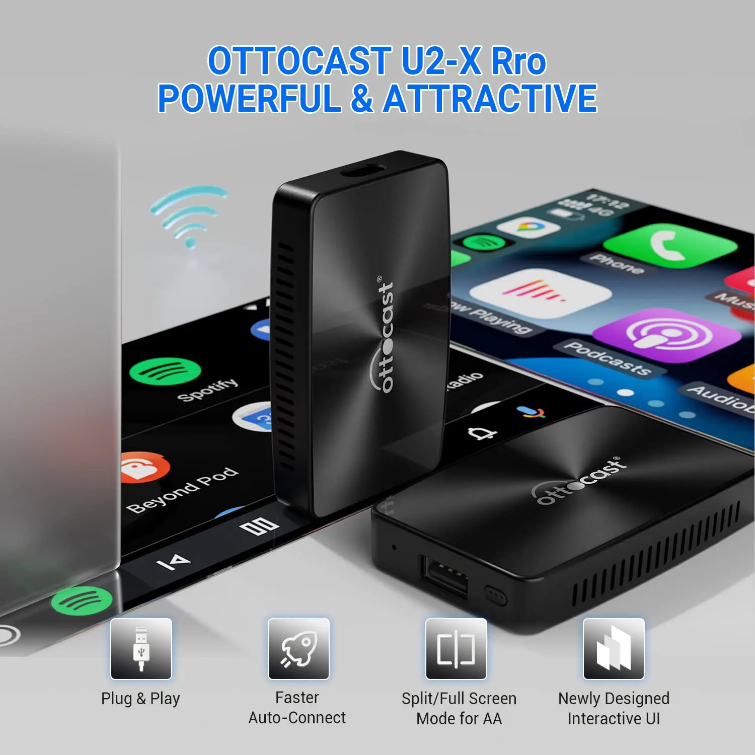 Фото OTTOCAST U2X PRO Проводной к беспроводному адаптеру Android Auto CarPlay 2 в 1 USB Bluetooth Wi-Fi Автомобильные аксессуары Автомобильный гаджет Smart Box №2