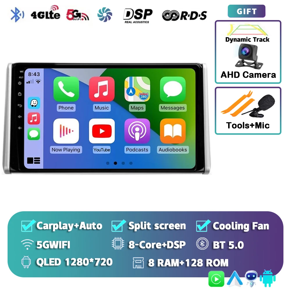 

Автомагнитола Carplay Auto 4G+WIFI Android 16 для Toyota RAV4 XA50 2018 2019 2020 с GPS-навигацией, мультимедиа, видеоплеером и DSP
