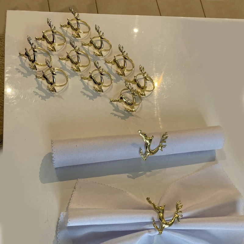 

Кольца для салфеток, 18 шт. золотые кольца для салфеток в форме лося для установки места, свадебных приемов, Рождества, благодарения и домашне...