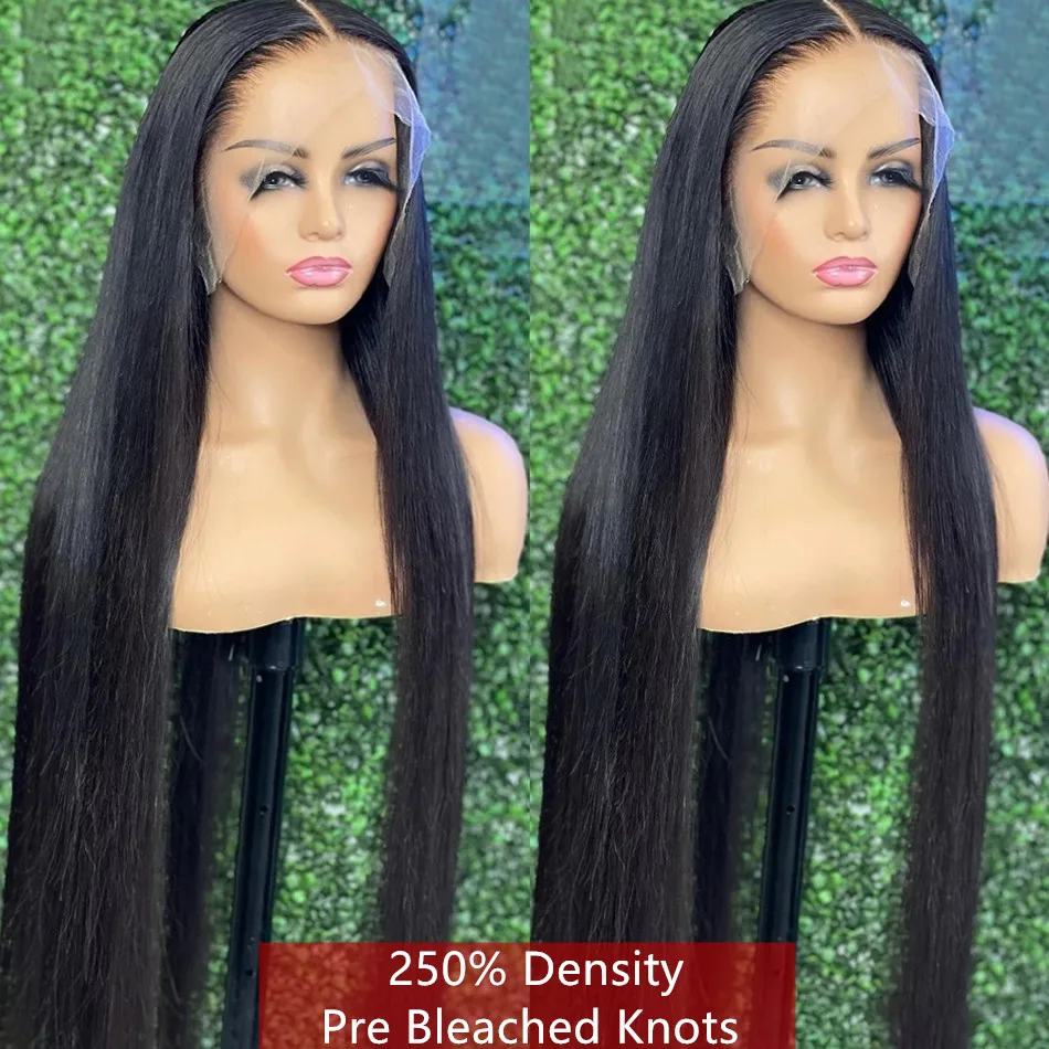 

250% Density Straight Human Hair Wigs for Women Real Bleached Knots Preplucked Natural Hairline 13x4 Lace Frontal Wig Human Hair