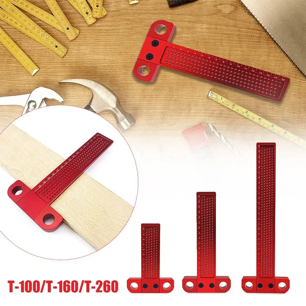 

Woodworking Scribe T-type Ruler Hole Scribing Ruler 100-260mm Aluminum Alloy Line Drawing Marking Gauge DIY Measuring Tools