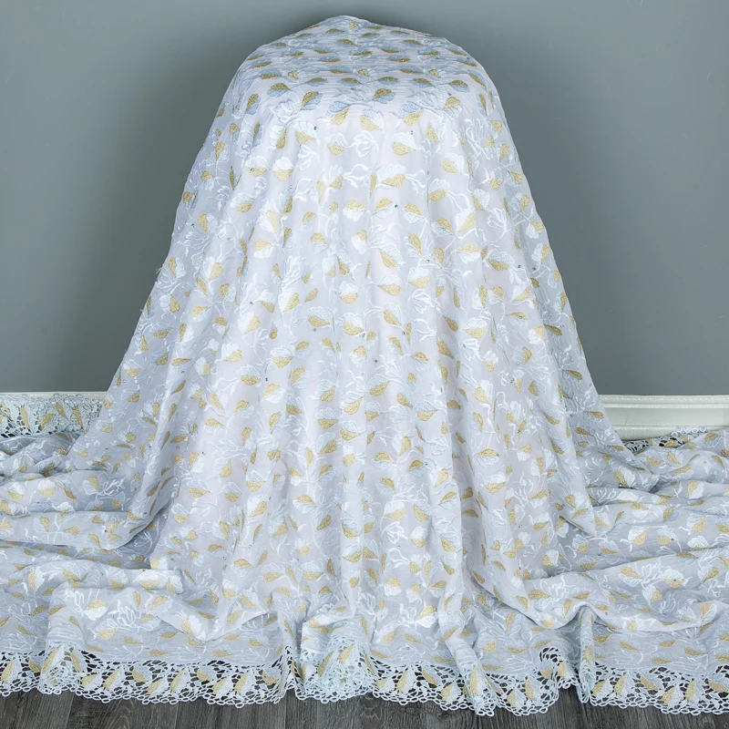 

Fashion French Swiss Volie Lace Fabric 2023 Nigerian Cotton Lace Fabric with Crystals for Sewing African Women Party Dress F3363