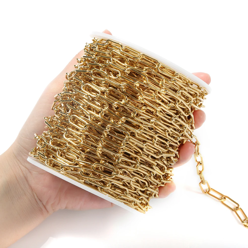 

1 метр, цепочка из нержавеющей стали золотого цвета, длина 7 мм, 4 мм