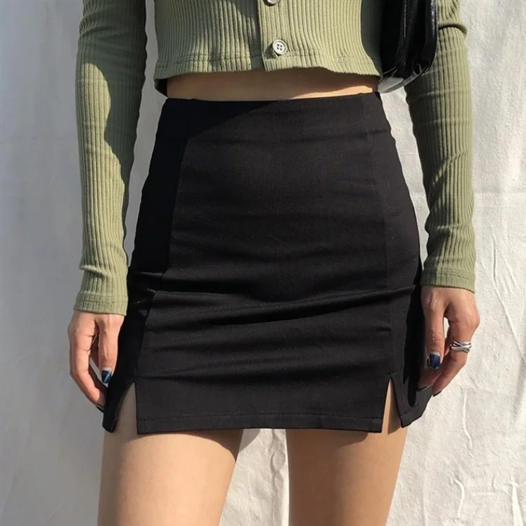 

Women's office skirt, black miniskirt, open, high waist, fashionable and simple