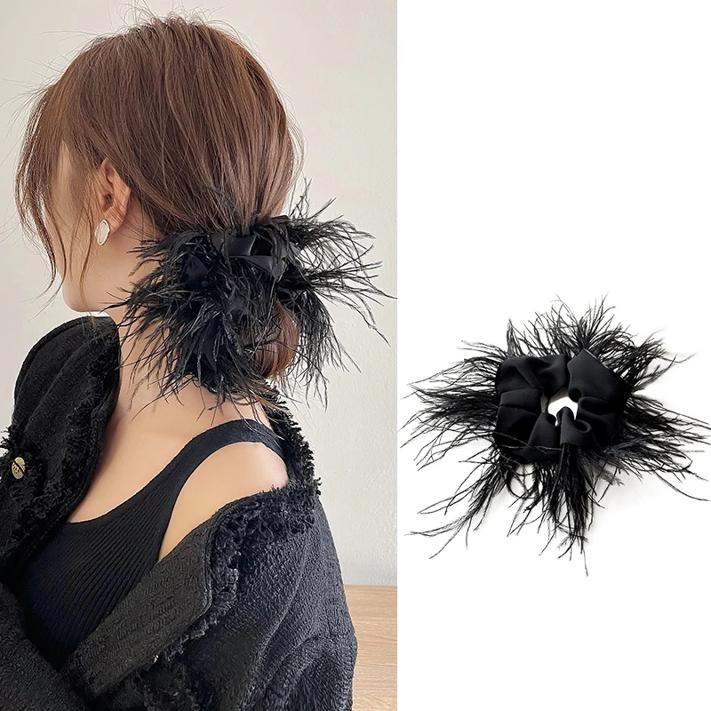 

Резинка для волос со страусиным шлейфом, атласная заколка с шариковой головкой, женское темпераментное украшение для волос с большим кишечником, новые аксессуары для волос