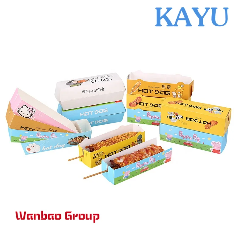 Custom Logo Printed Bubble Waffle Packaging Paper Box Hotdog Trays Containers Corn Dog Boxes