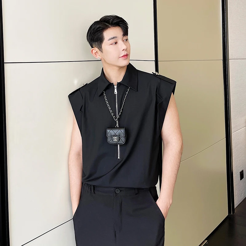 

Пуловер мужской на молнии, винтажная рубашка без рукавов, уличная одежда в Корейском стиле, Харадзюку, лето