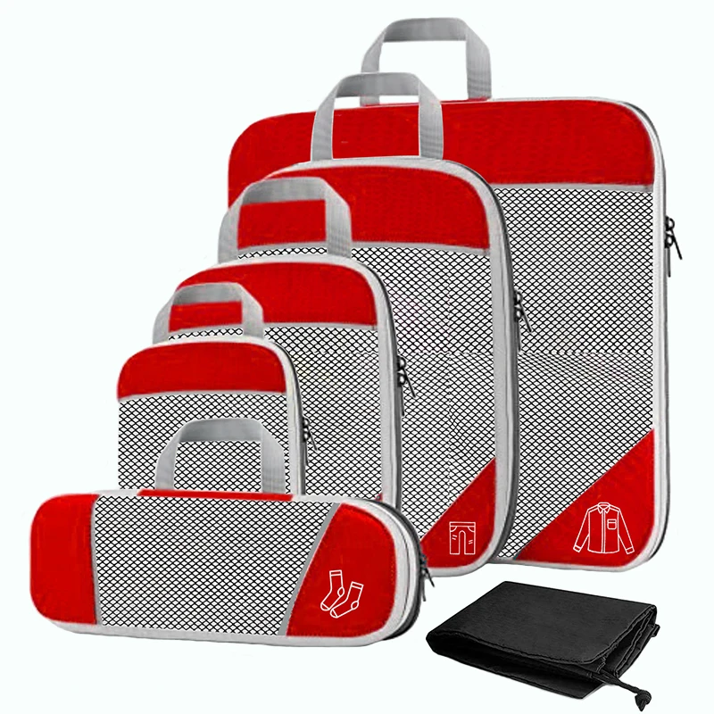6/3PCS Druck Travel Lagerung Organizer Set Mit Schuh Tasche Mesh Visuelle Gepäck Tragbare Verpackung Würfel Leichte Koffer tasche