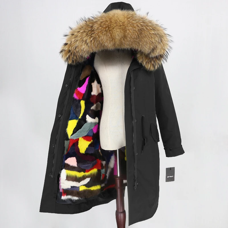 

Aoottii X-long Real Fur Coat Winter Jacket Women Natural Fur Parka Mink Fur Liner Raccoon Fox Fur Collar Hood Warm Streetwear