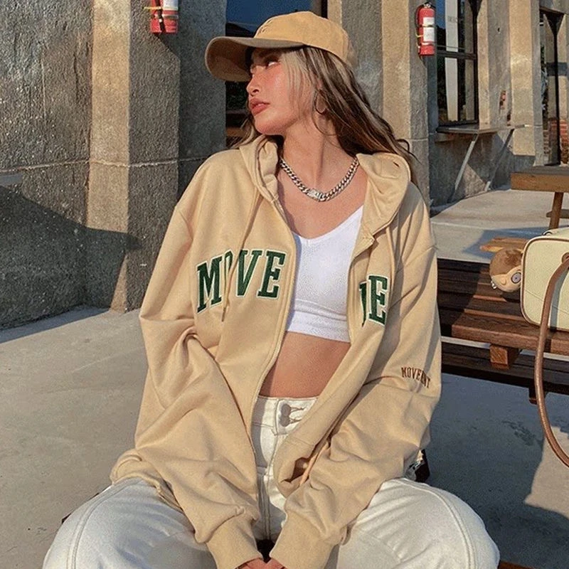 

Женская винтажная толстовка с капюшоном, на молнии, с длинным рукавом