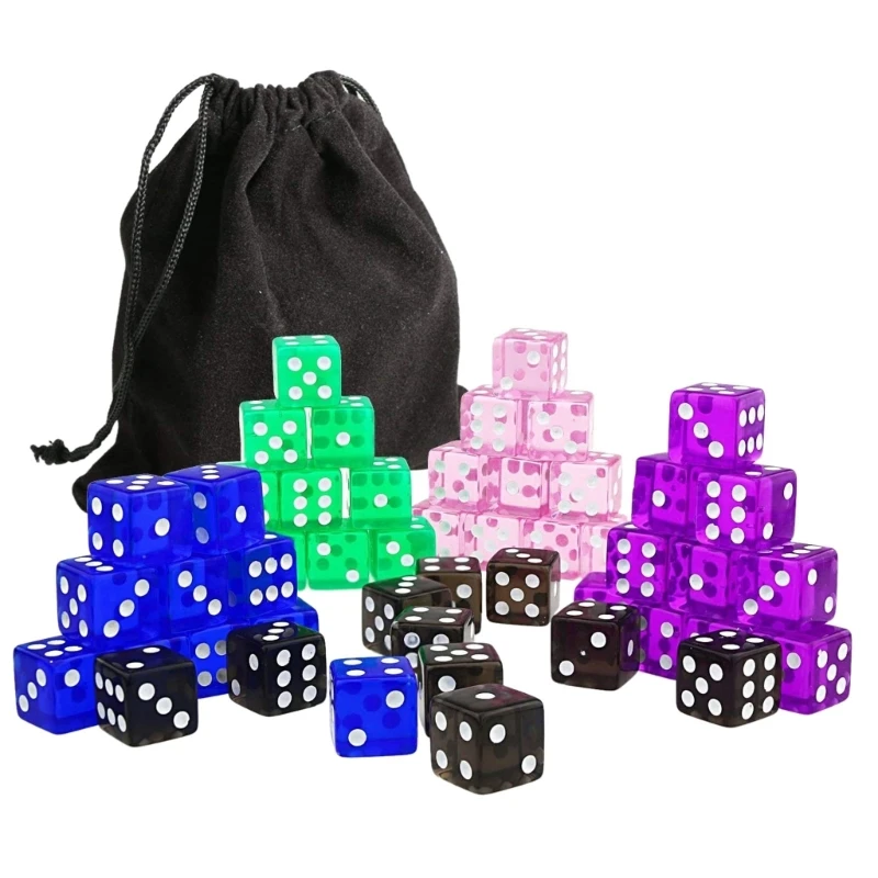 

Set of 50 Dot Dice with Bag Six Sides 16mm Colorful Dice Kids Learning Resource for Board Game Classroom Math Teaching