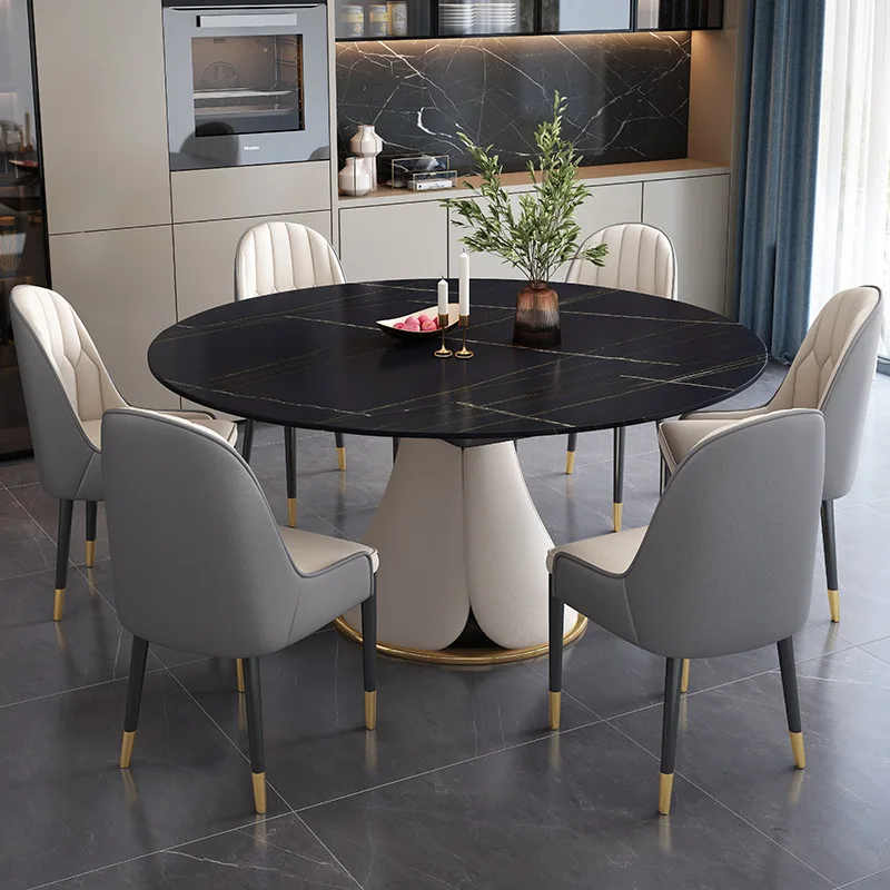 

Italian Modern Household Rock Plate Table Round Table Slate Chair Combination Folding Simple Rotating Balcony Furniture XF25YH